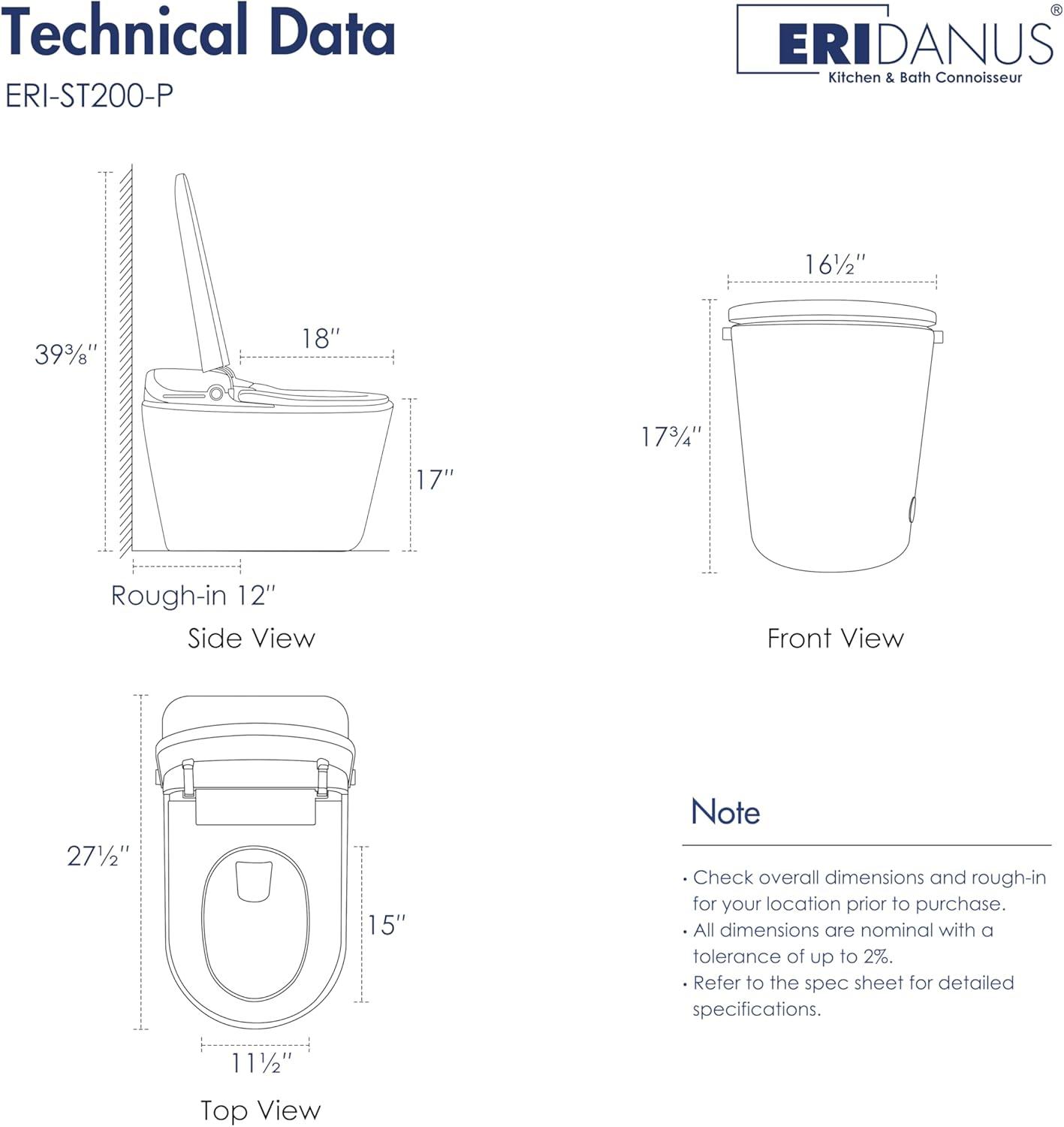 White Elongated Free Standing Smart Toilet with Dual Flush