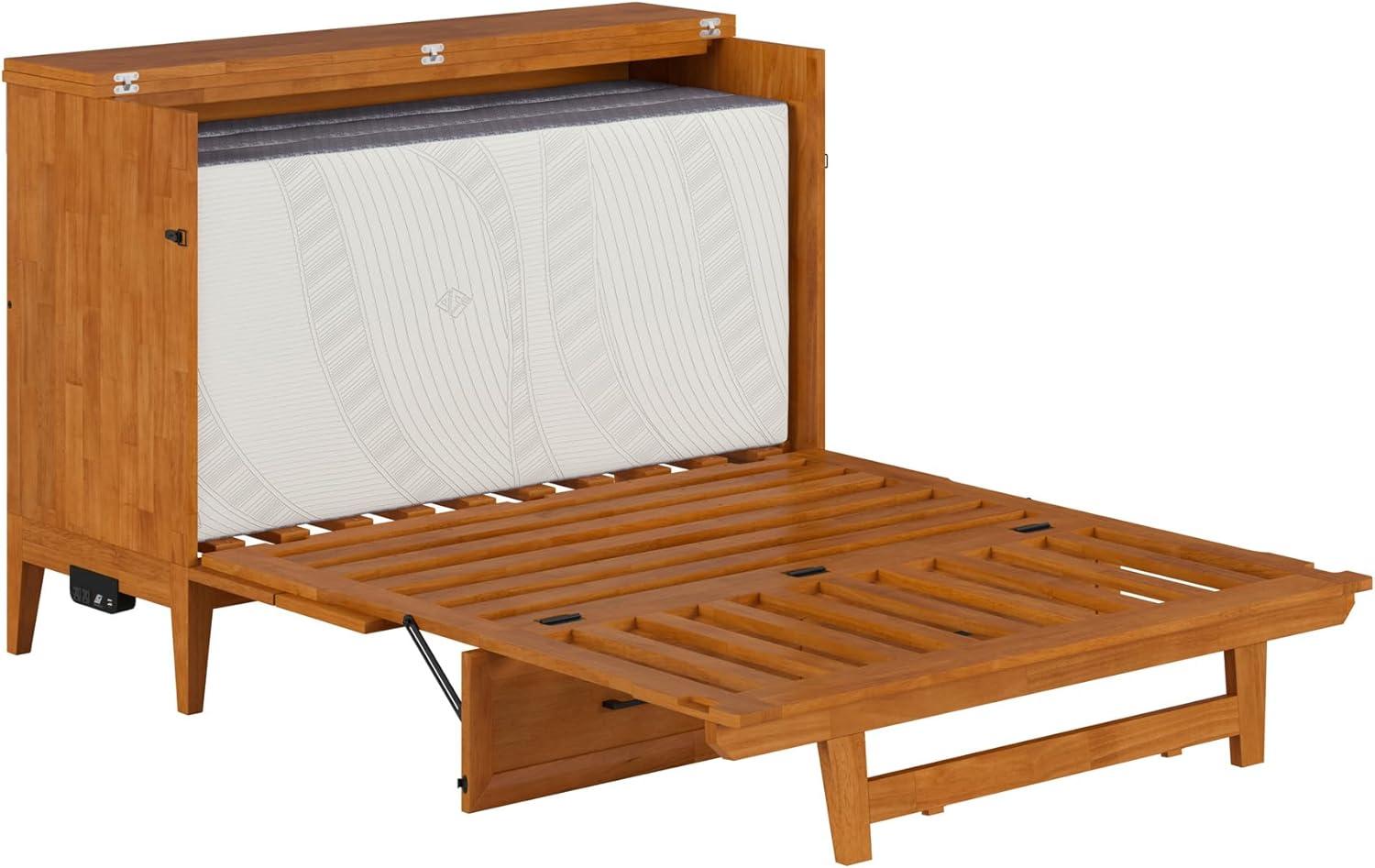 AFI Santa Fe Full Wood Murphy Bed Chest with Mattress and Built-in Charger, Light Toffee