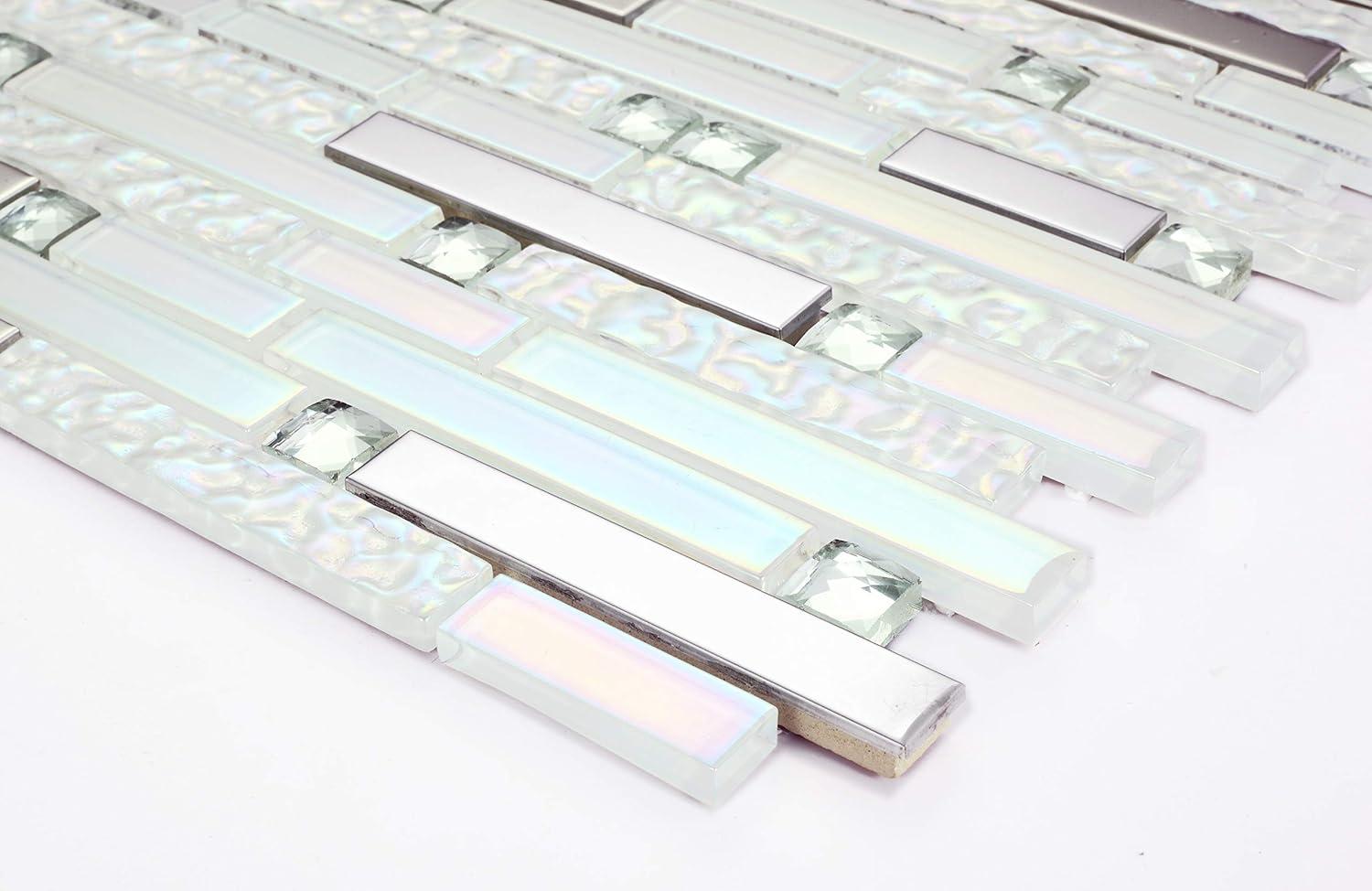 Iridescent White and Chrome Glass Metal Mosaic Tile