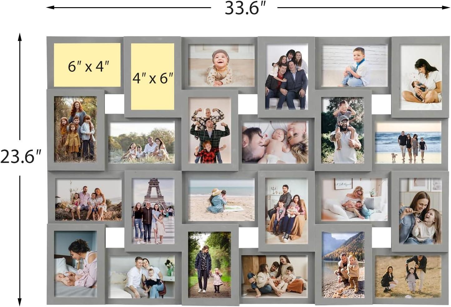 J.M.Deco Collage Picture Frames for Wall 24 Slots, Reunion Friends Family Memory Large Photo Frame Selfie Gallery Puzzle Collage Wall Hanging for 4x6 Photo | Grey