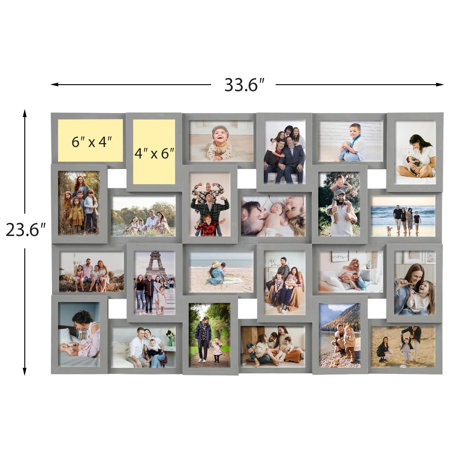 J.M.Deco Collage Picture Frames for Wall 24 Slots, Reunion Friends Family Memory Large Photo Frame Selfie Gallery Puzzle Collage Wall Hanging for 4x6 Photo | Grey
