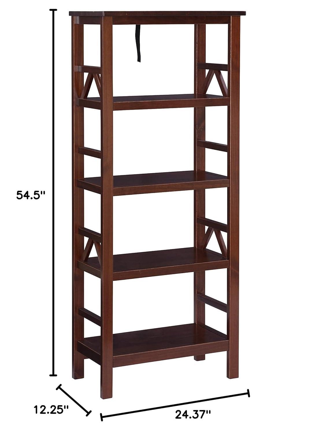 54.45" Titian Transitional Solid Wood Display and Storage Bookshelf Brown - Linon: Mid-Century Modern, 4 Fixed Shelves