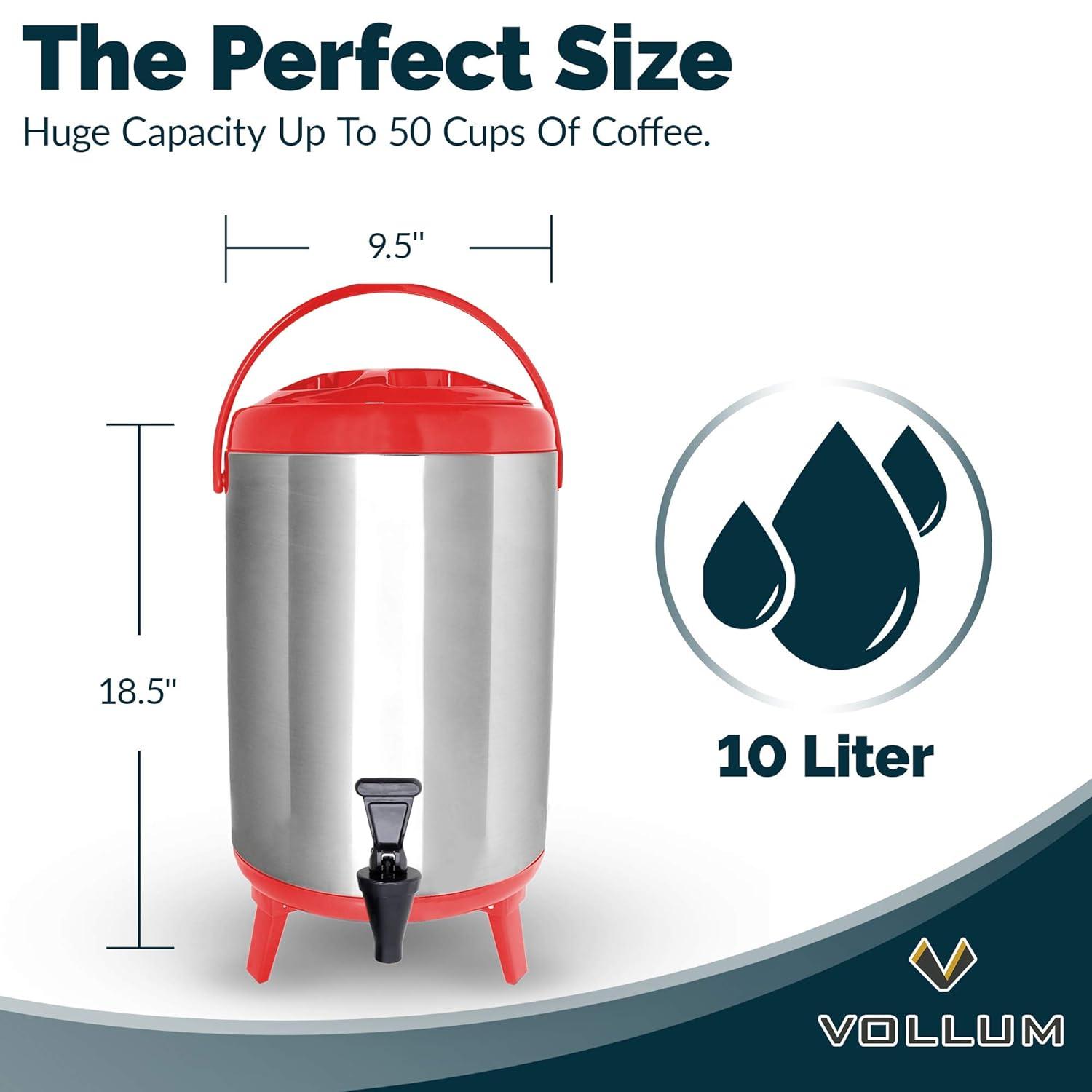 Vollum Stainless Steel Insulated Beverage Dispenser - Red, 12L
