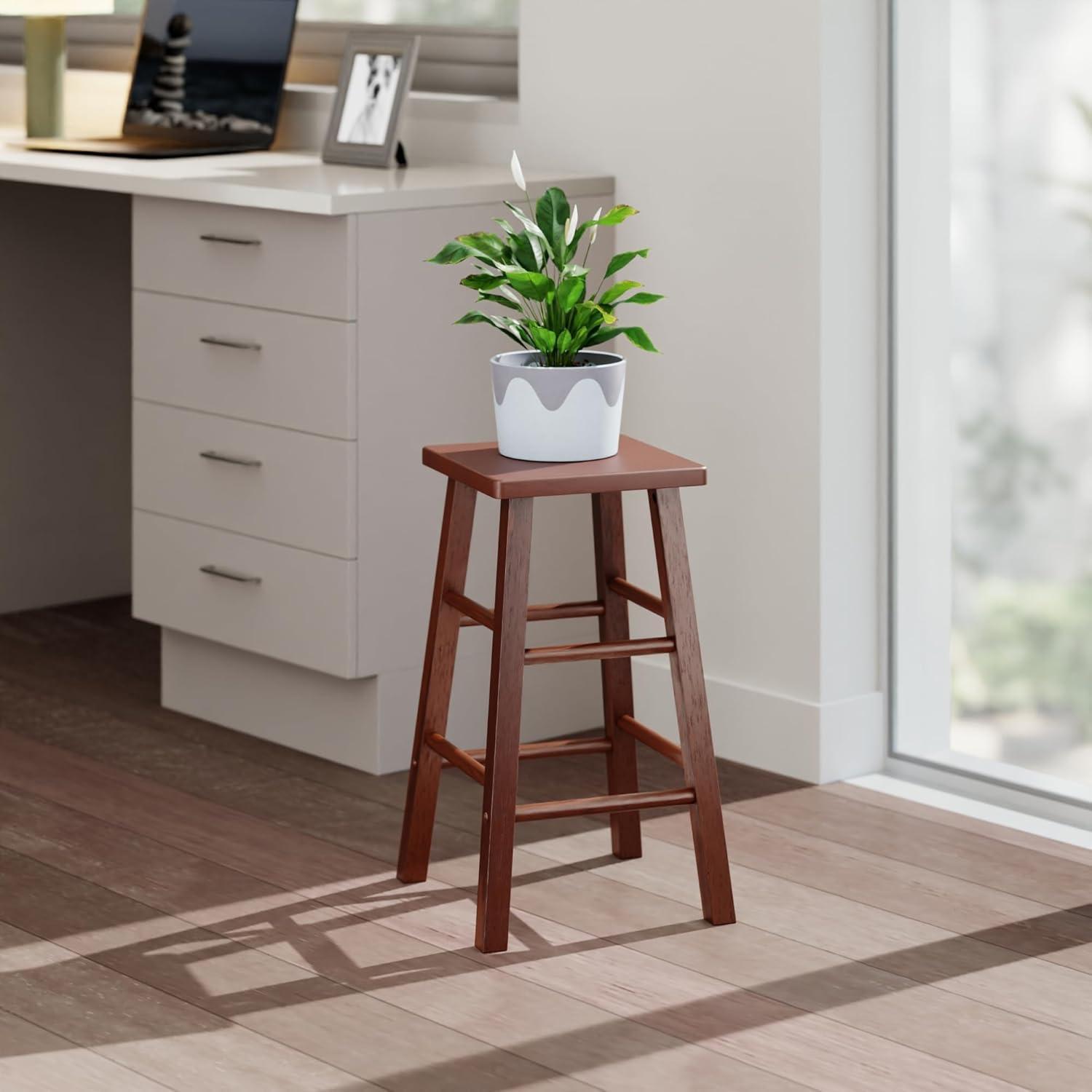 Walnut Wood Square Seat Counter Height Barstool