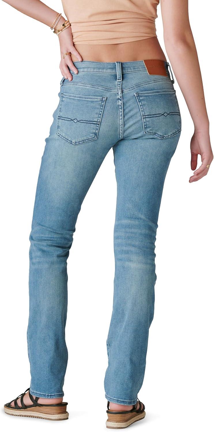 Women's Mid Rise Light Blue Cotton Blend Straight Leg Jeans