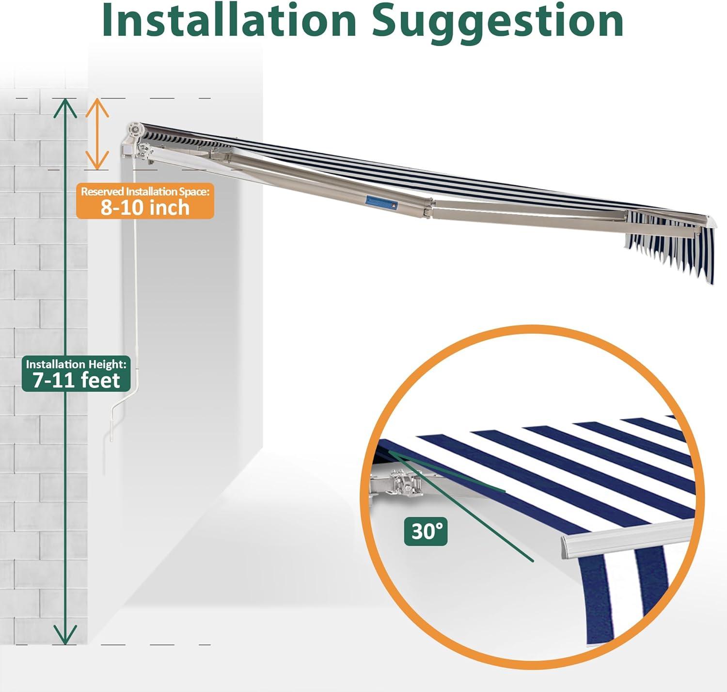 Large White and Black Striped Polyester Retractable Outdoor Canopy