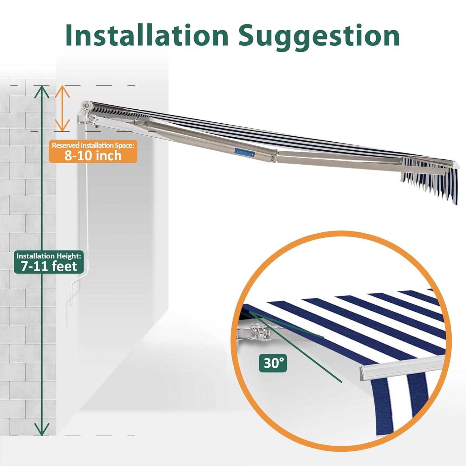 Large White and Black Striped Polyester Retractable Outdoor Canopy