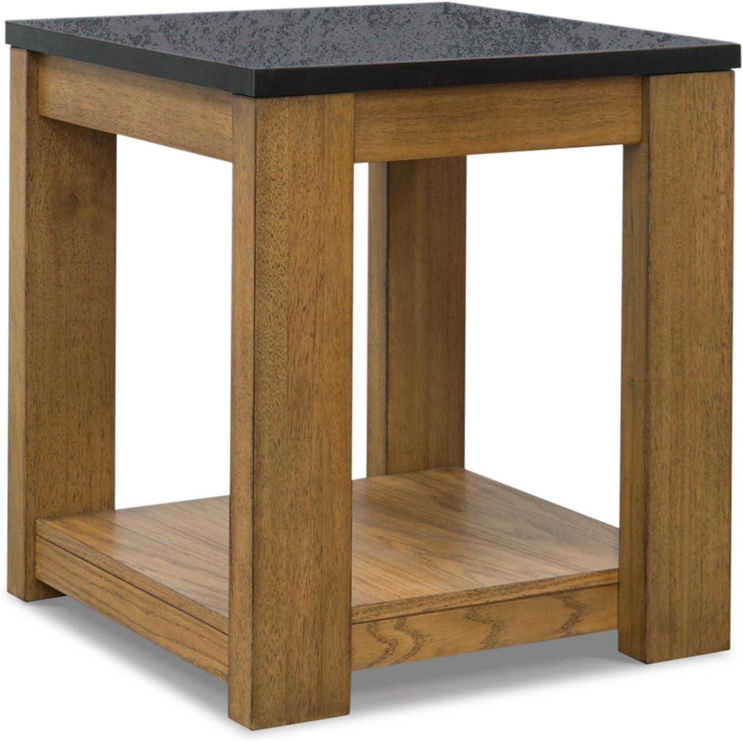 Quentina Rectangular Black Faux Stone and Wood End Table