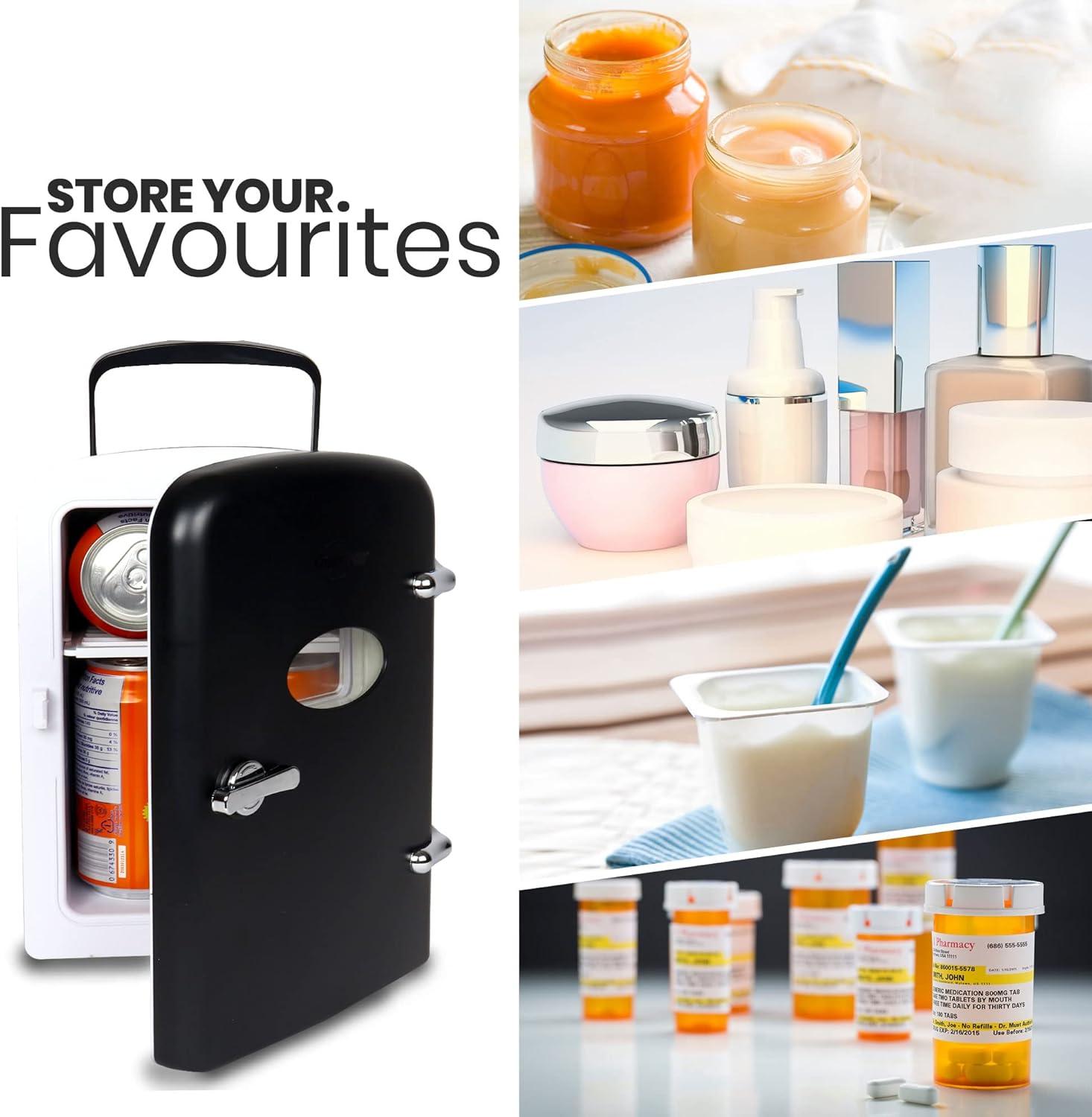 Koolatron 4L Retro Portable Mini Fridge 12V DC 110V 6 Can Cooler Black