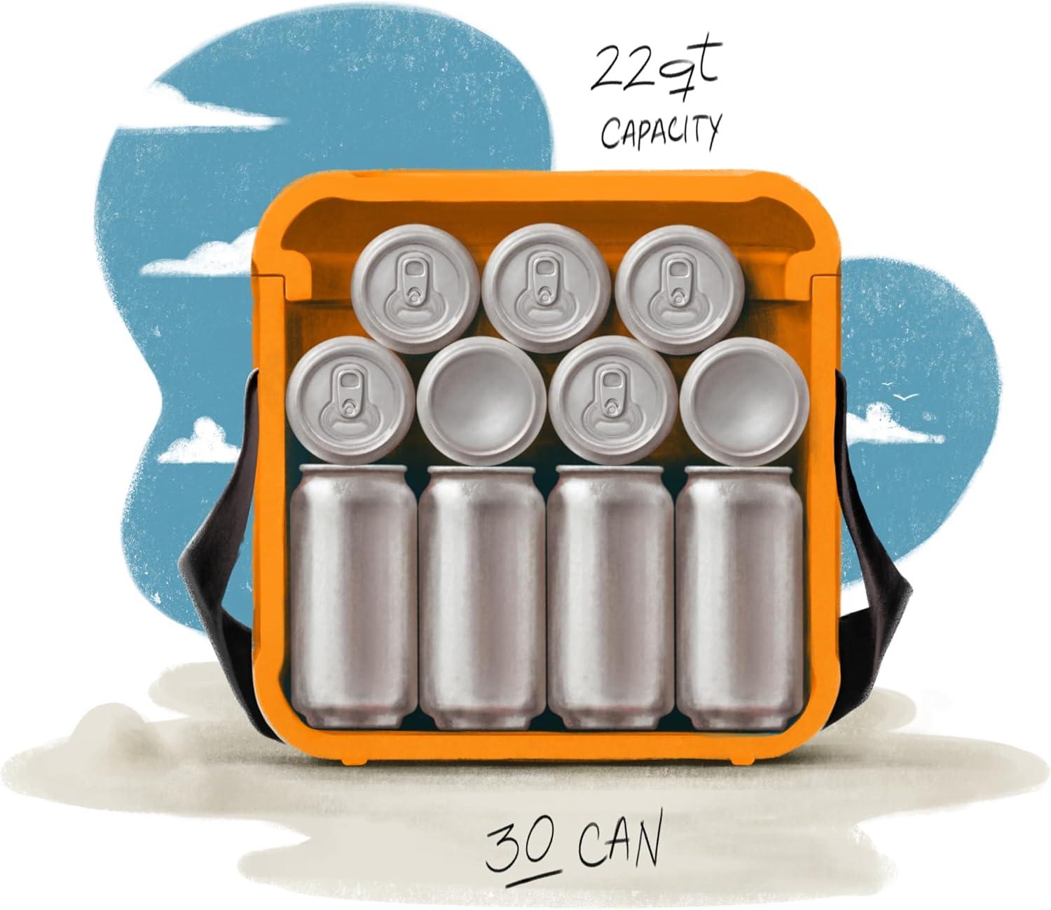 FOAM FOAM Portable 22 Quart EVA Lightweight Beach Rigid Hybrid Soft Side Cooler that Holds 30 Cans & Ice