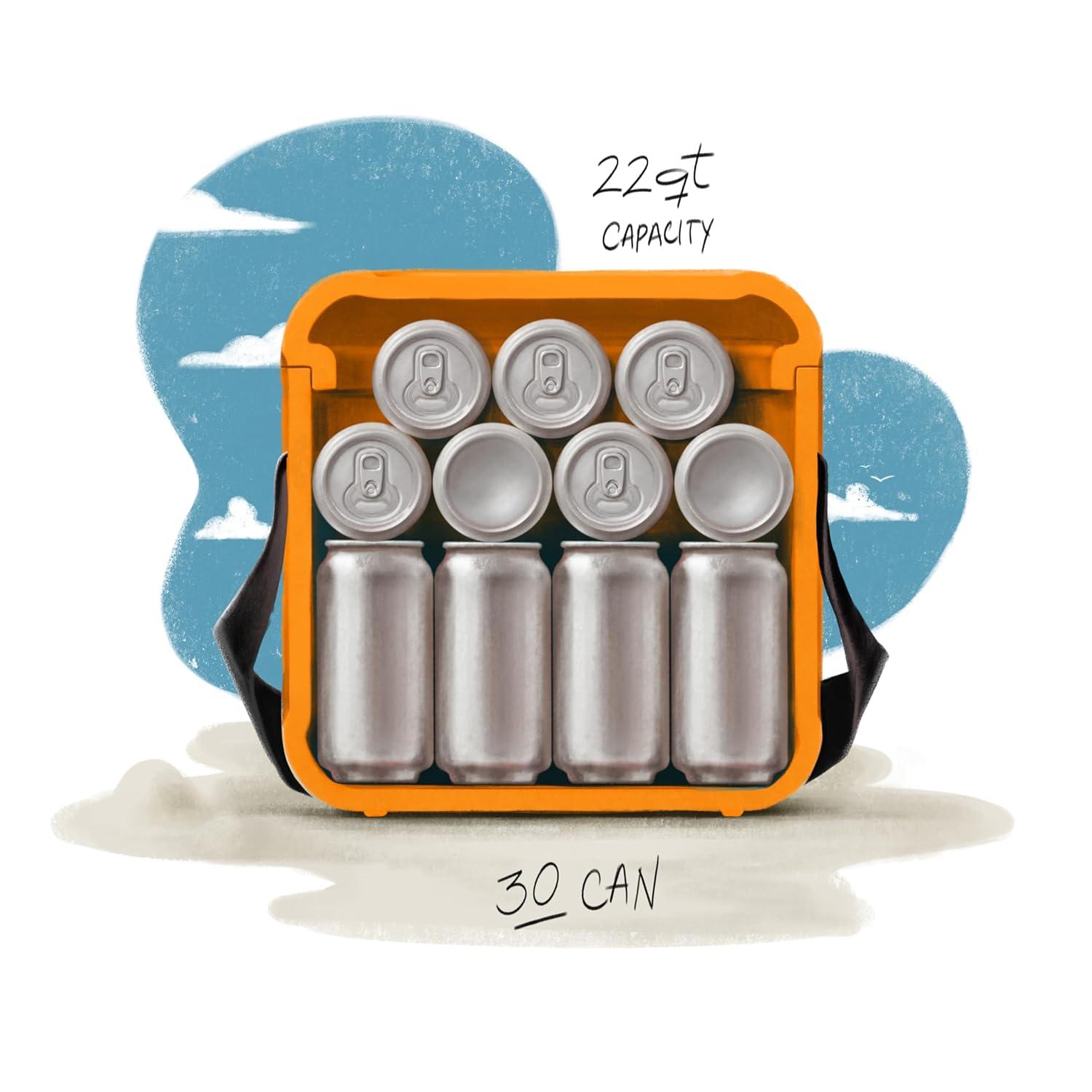 FOAM FOAM Portable 22 Quart EVA Lightweight Beach Rigid Hybrid Soft Side Cooler that Holds 30 Cans & Ice