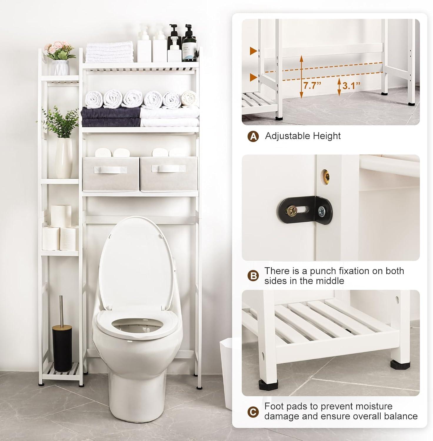 White Bamboo Adjustable Over-the-Toilet Storage Rack