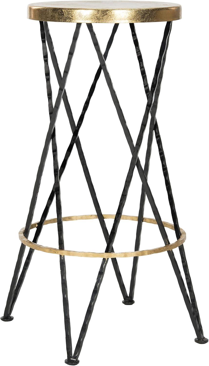 SAFAVIEH Hester Mid-Century Retro Round Top Bar Stool, Black/Gold