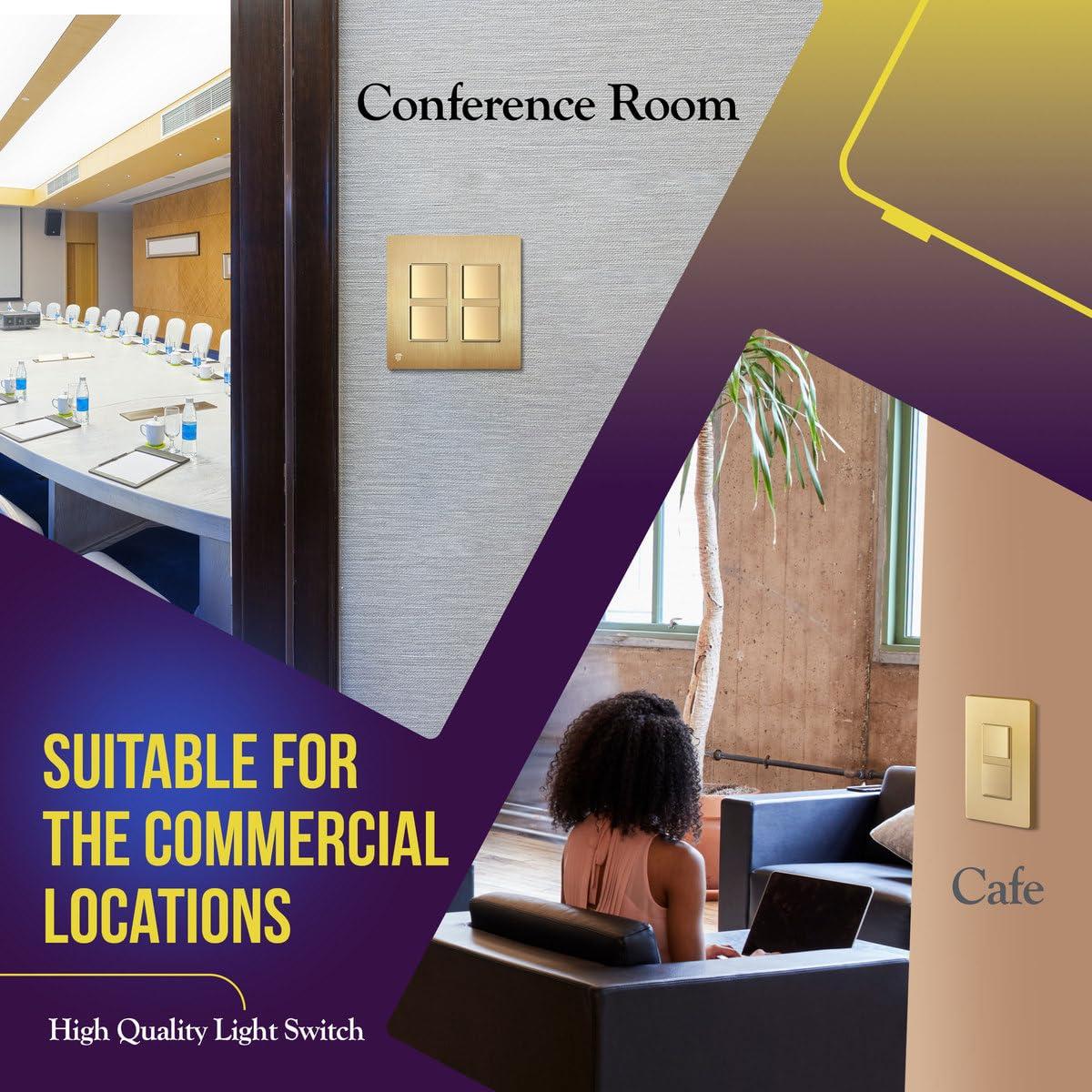 ENERLITES Double Paddle Rocker Decorator Switch, Ground terminal, Clamp-Type Back Insert Wiring, Copper Wires Only, Single Pole, Residential/Commercial Grade, 15A 120-277VAC, 62834-GD, Gold