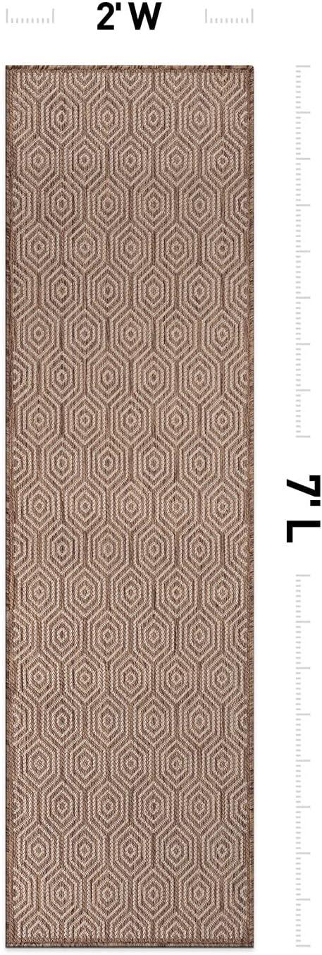 World Rug Gallery Modern Geometric Textured Flat Weave Indoor/Outdoor Area Rug - BROWN 2'x7'