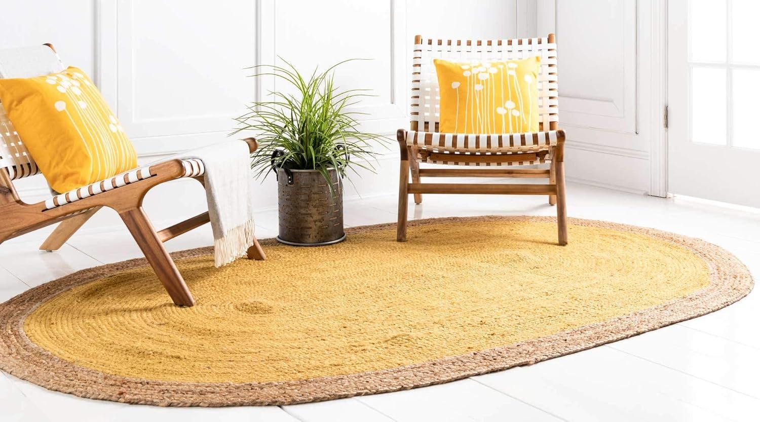 Yellow Oval Braided Jute 8' x 10' Area Rug