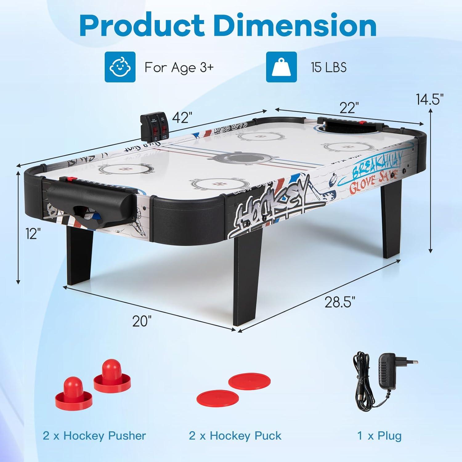 Costway 42''Air Powered Hockey Table Game Room Indoor Sport Electronic Scoring 2 Pushers