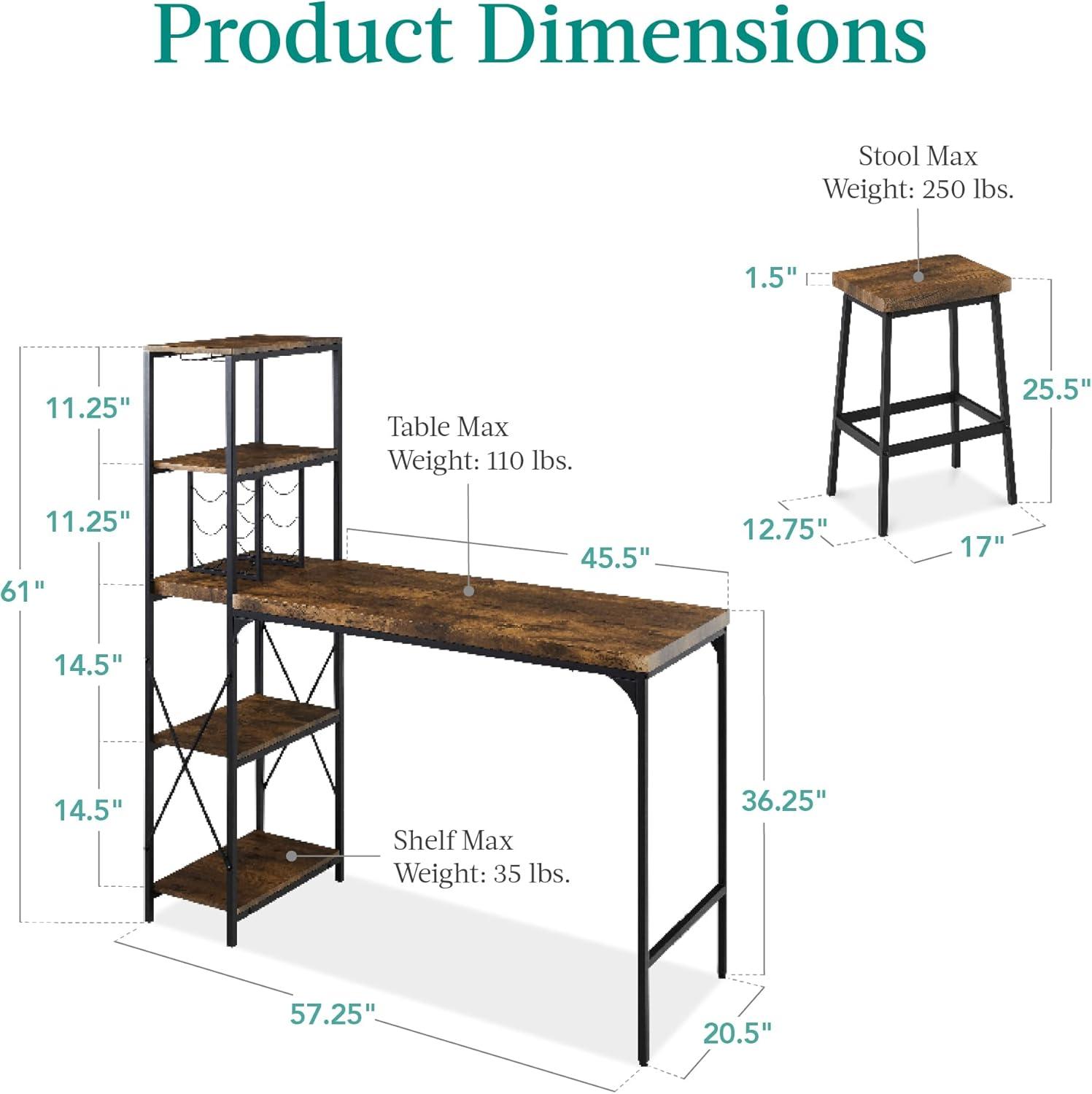 Best Choice Products 3-Piece Bar Height Dining Set w/ Bottle Rack, Glass Storage, 5 Shelves