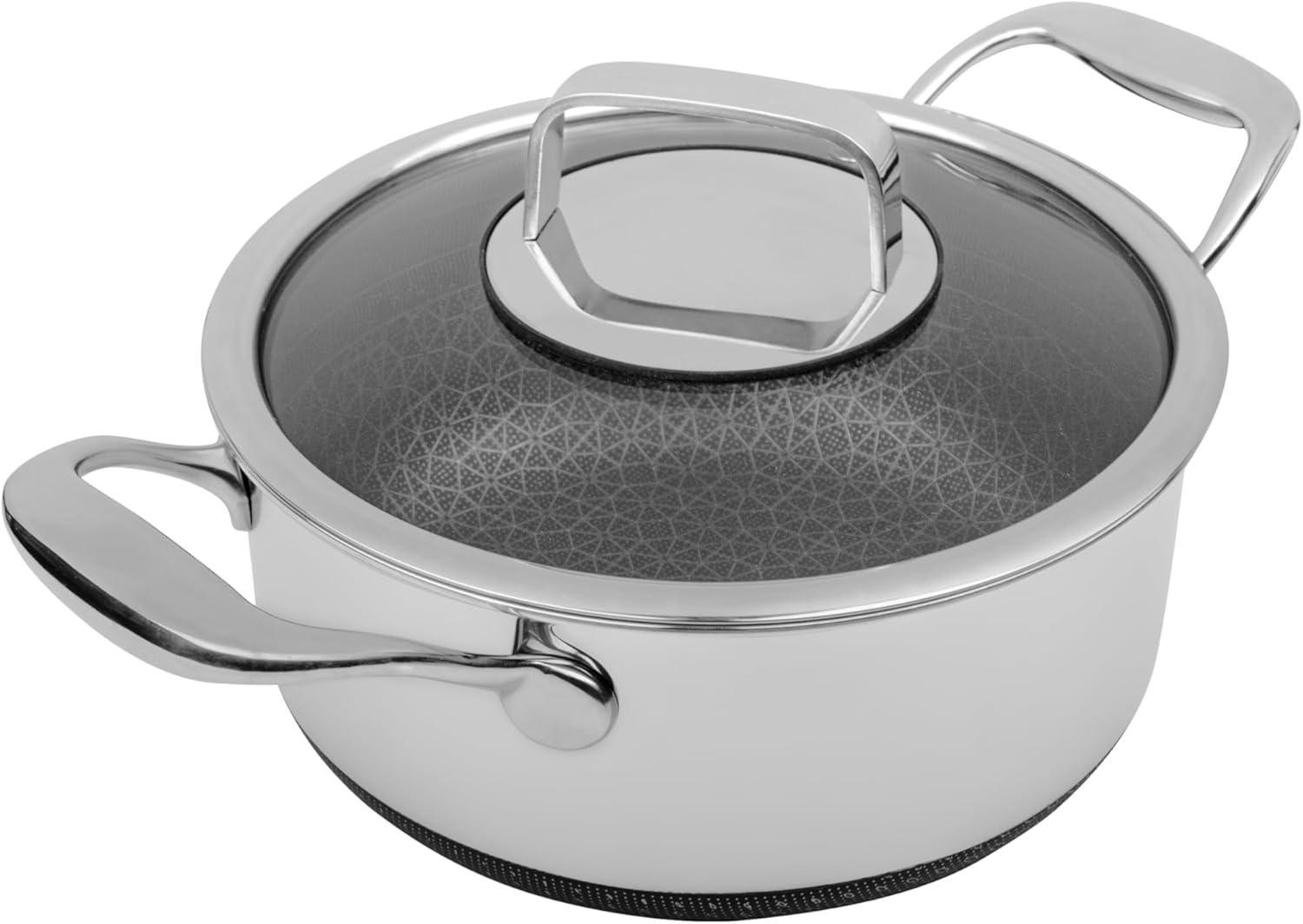 Livwell Brands Diamond Clad 3qt Hybrid Nonstick Stainless Steel Stock Pot and Lid: Tri Ply, Oven & Dishwasher Safe, Vented Lid