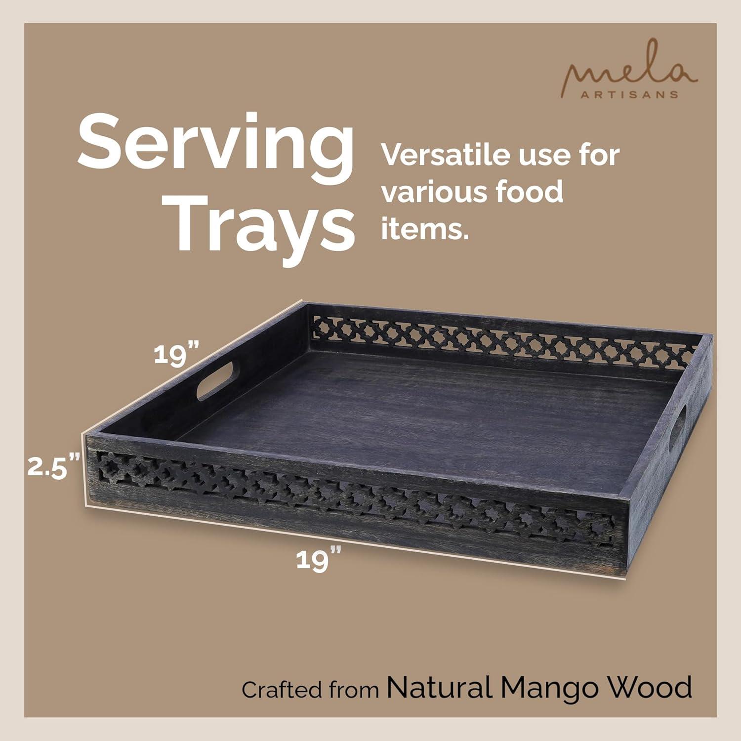 Mela Artisans Rustic Black Trellis Ottoman Decorative Tray