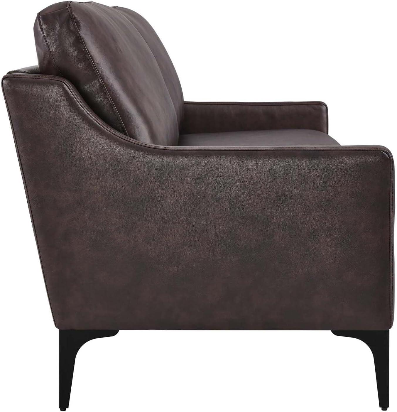 Modway Corland Modern Style Leather and Metal Sofa in Brown Finish
