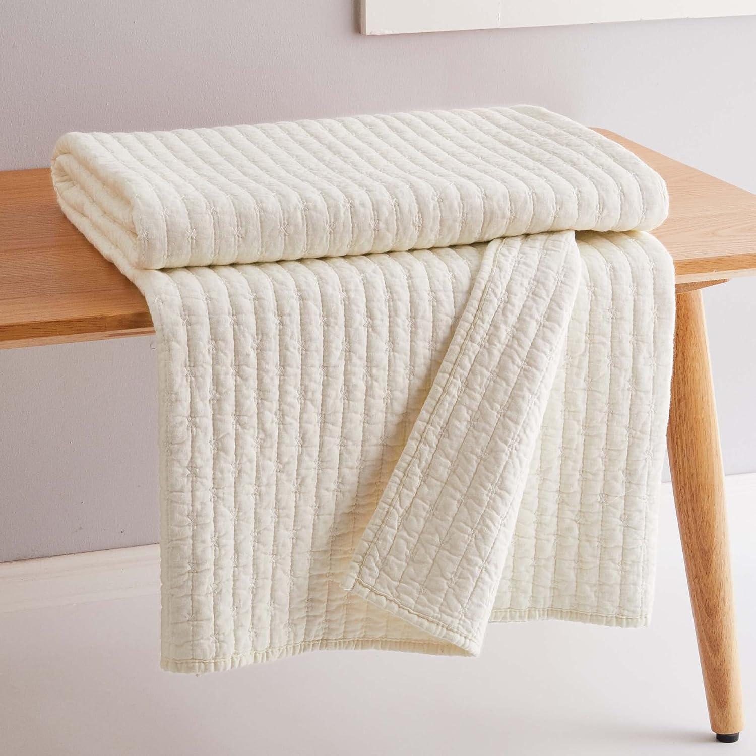 Cross Stitch Cream Throw - One Quilted Throw - Levtex Home