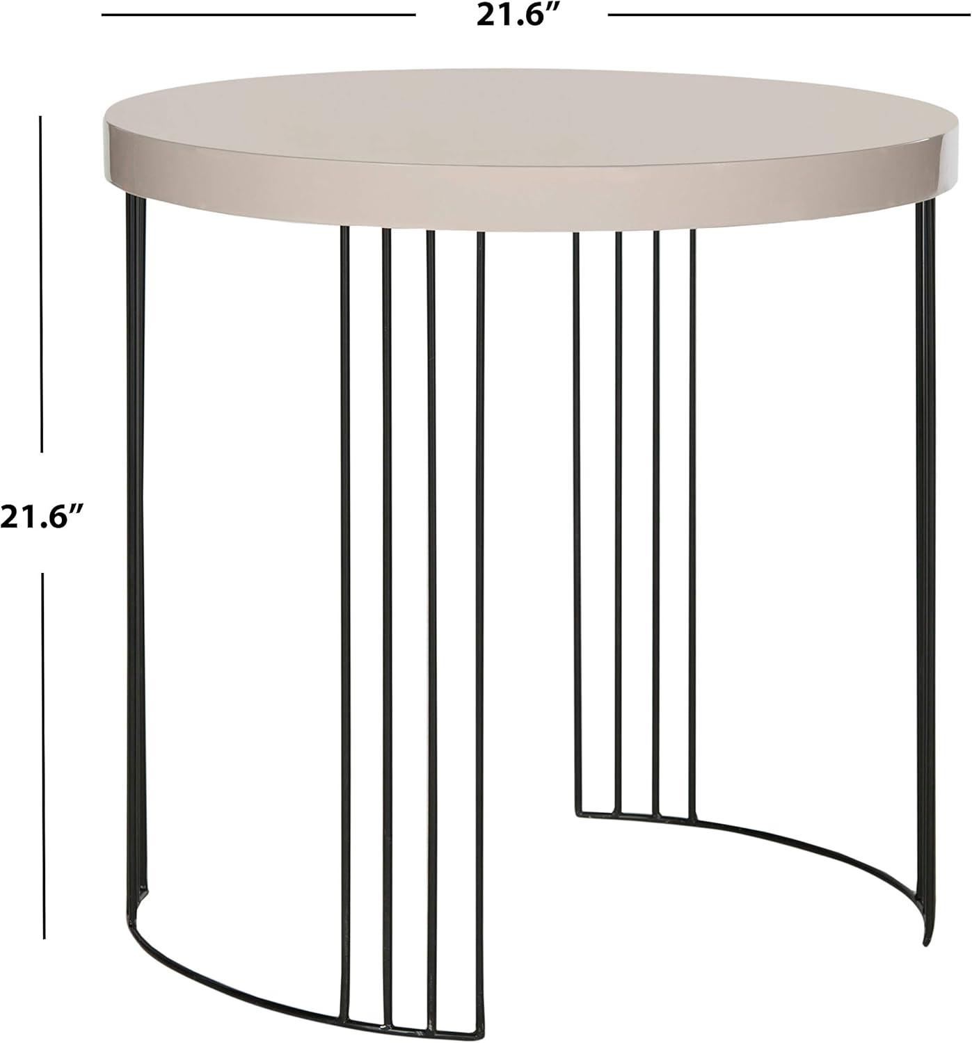 22" Beige and Black Round Wood Metal Side Table