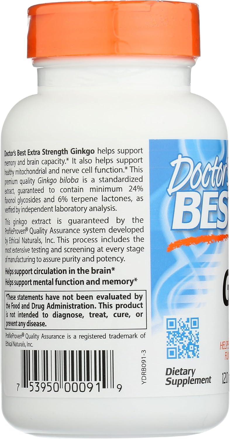 Doctor's Best Extra Strength Ginkgo, 120 mg, 120 Veggie Caps, Herbal Supplements