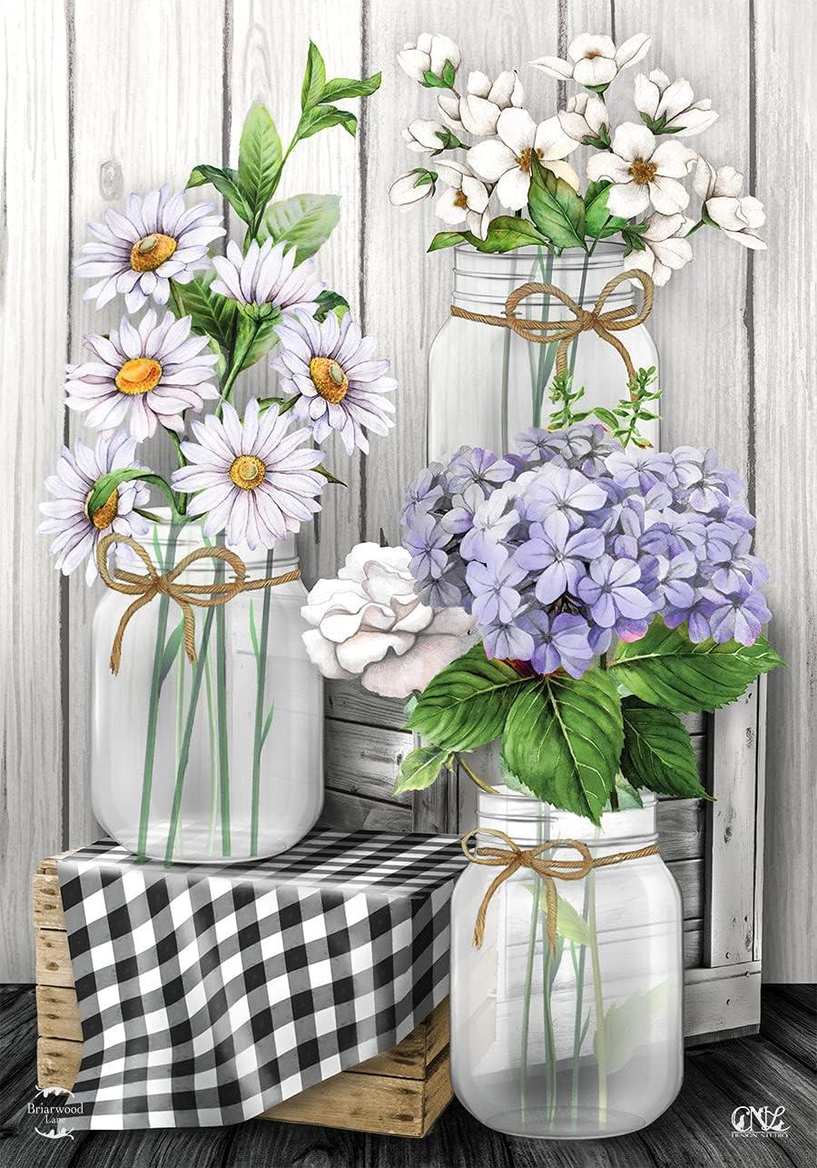 Checkered Mason Jars Spring House Flag Daisies Floral 28" x 40" Briarwood Lane
