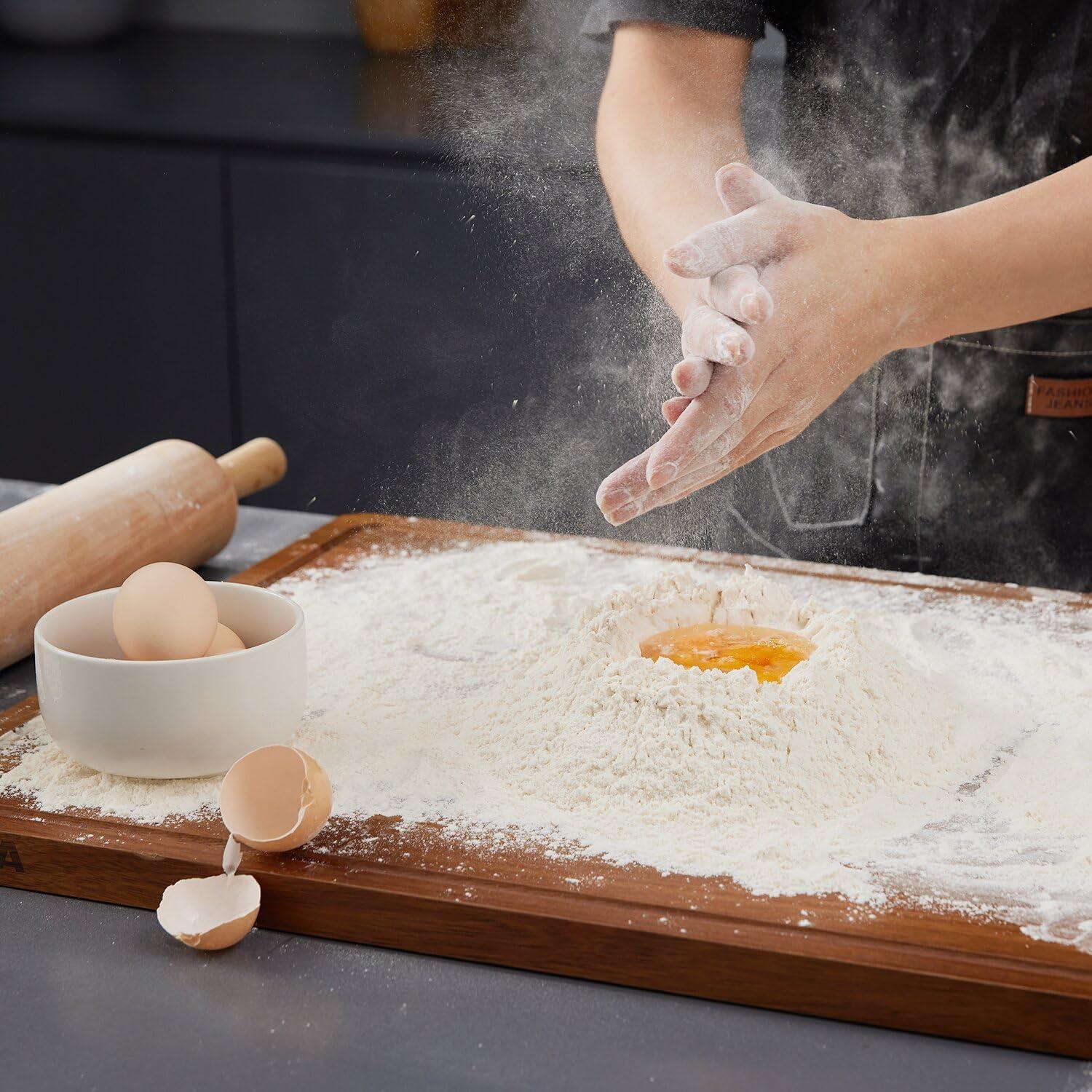 Extra Large Wood Cutting Board 24 x 18 inch, Thick Butcher Block, Reversible Wooden Kitchen Block with Side Handles and Juice Grooves
