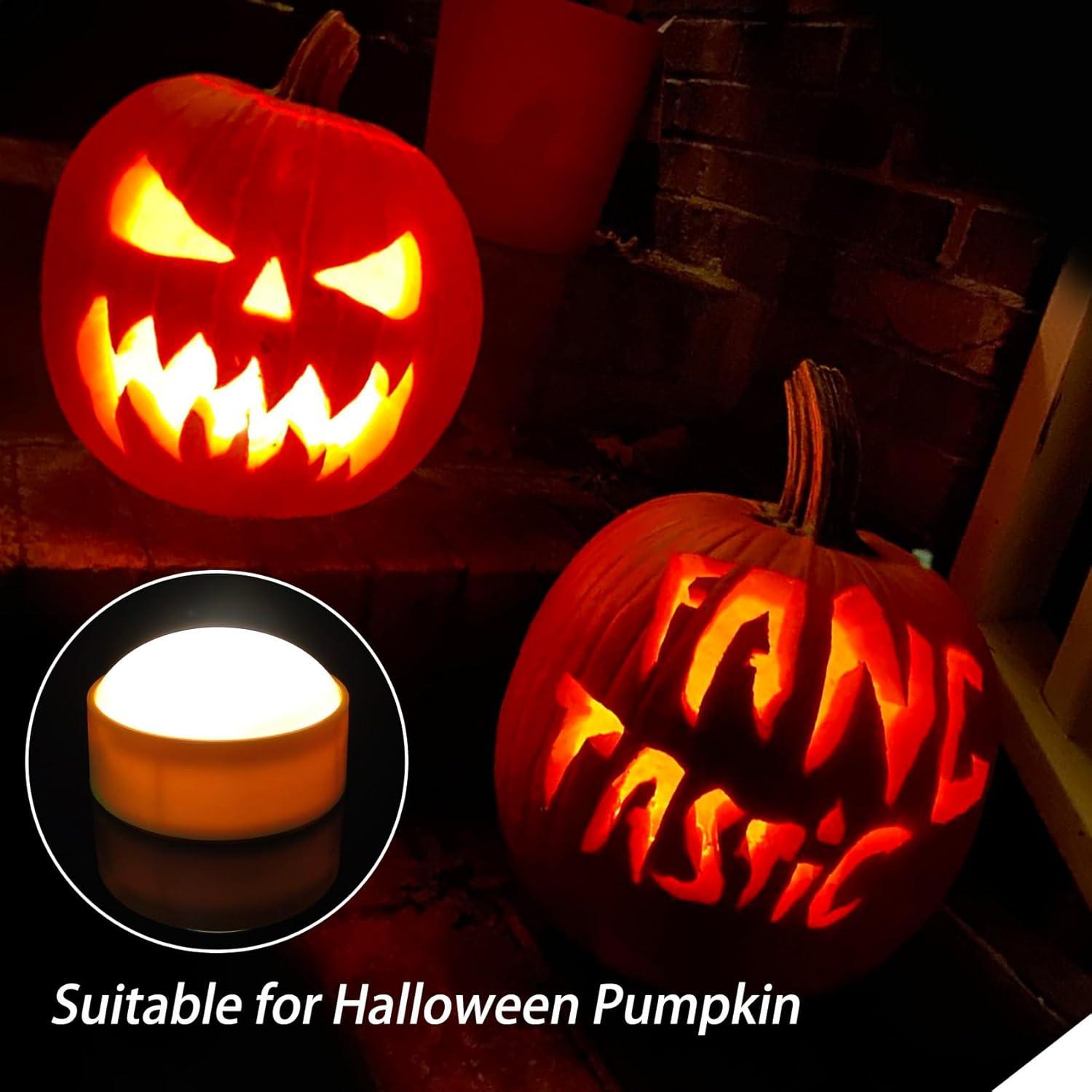 Deago 2 Pack Halloween LED Pumpkin Lights with Remote and Timers Battery Operated Orange Jack-O-Lantern Lights Flameless Candles for Halloween Decorations