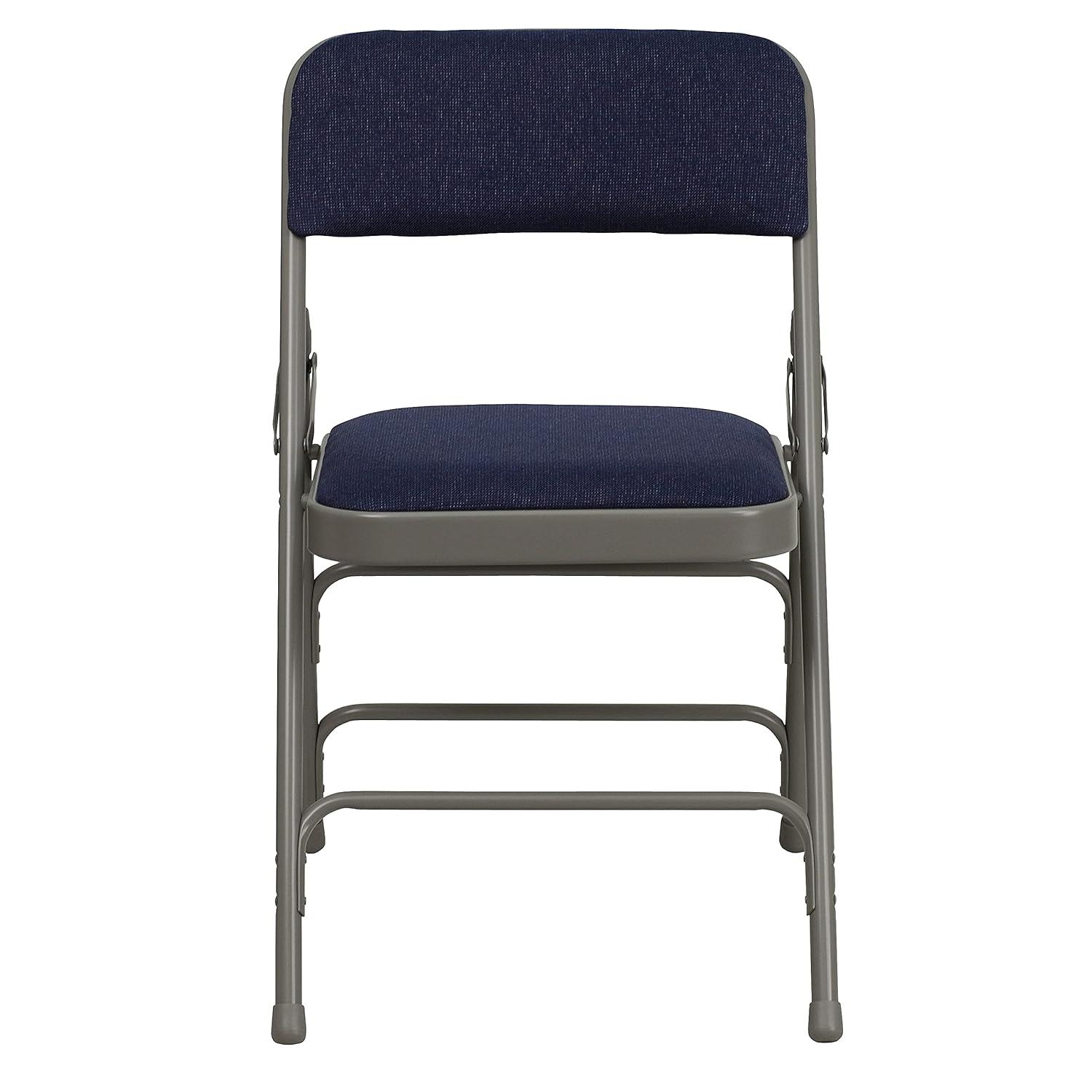 Flash Furniture 4 Pack HERCULES Series Curved Triple Braced & Double Hinged Navy Fabric Metal Folding Chair