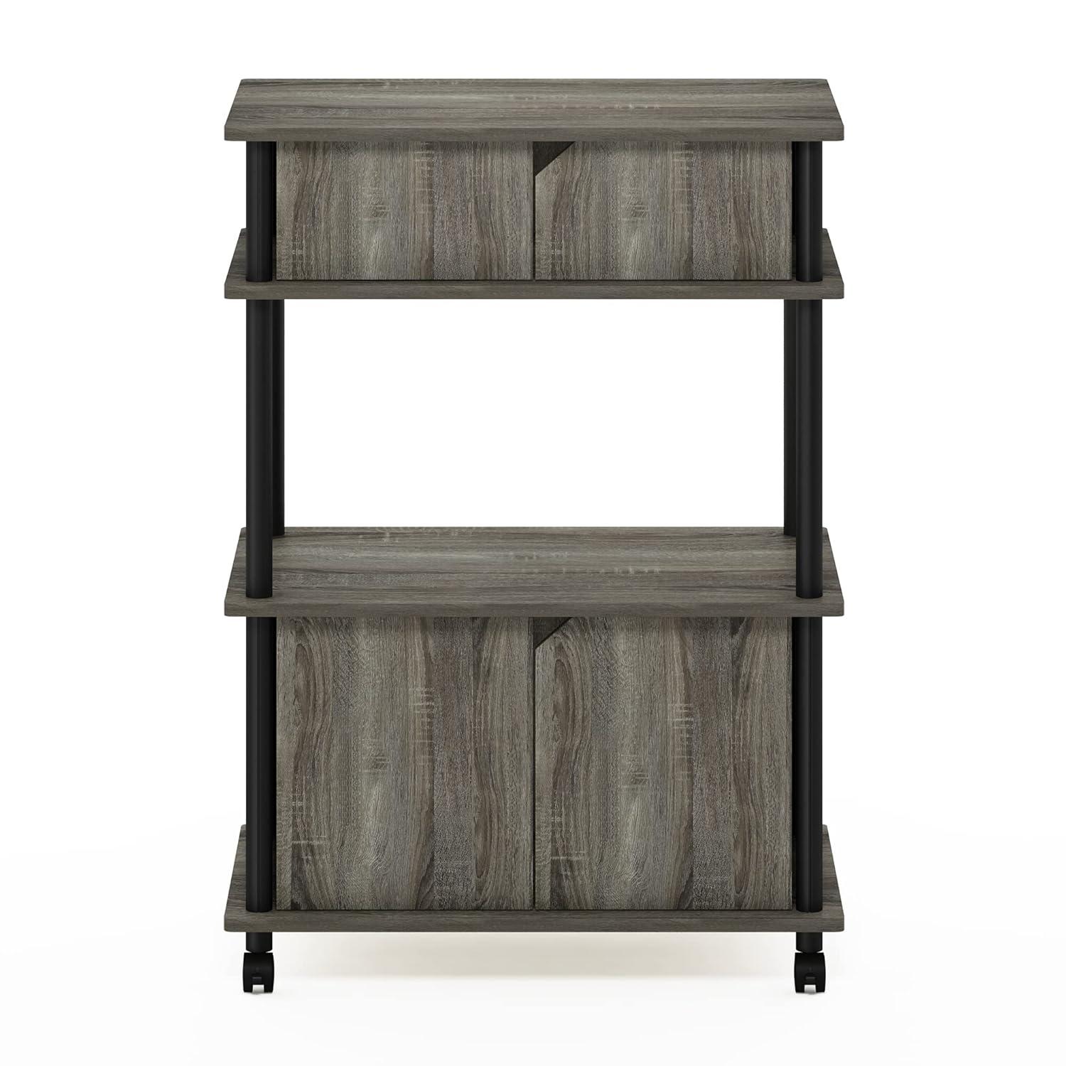 Furinno Turn-N-Tube Toolless Storage Cart with Cabinet, French Oak Grey/Black