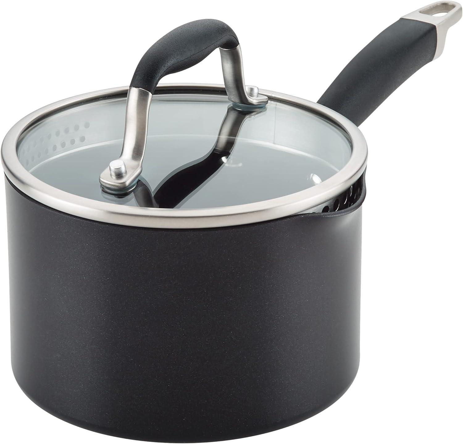 Anolon Advanced Home Hard Anodized Nonstick Saucepan With Straining Lid, 2 Quart