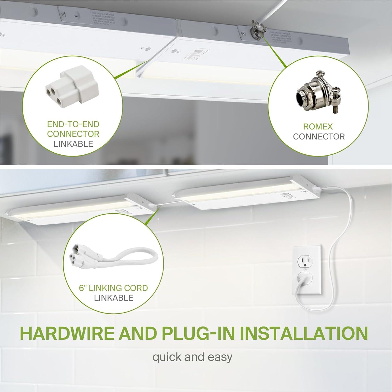 ASD Swivel LED Under Cabinet Lighting, 18 Inch 8W, Hardwired or Plug-in, 2700K/3000K/4000K, Hi/Low Switch, Rotatable Lens, Dimmable Linkable Under Counter Light for Kitchen, ETL & Energy Star