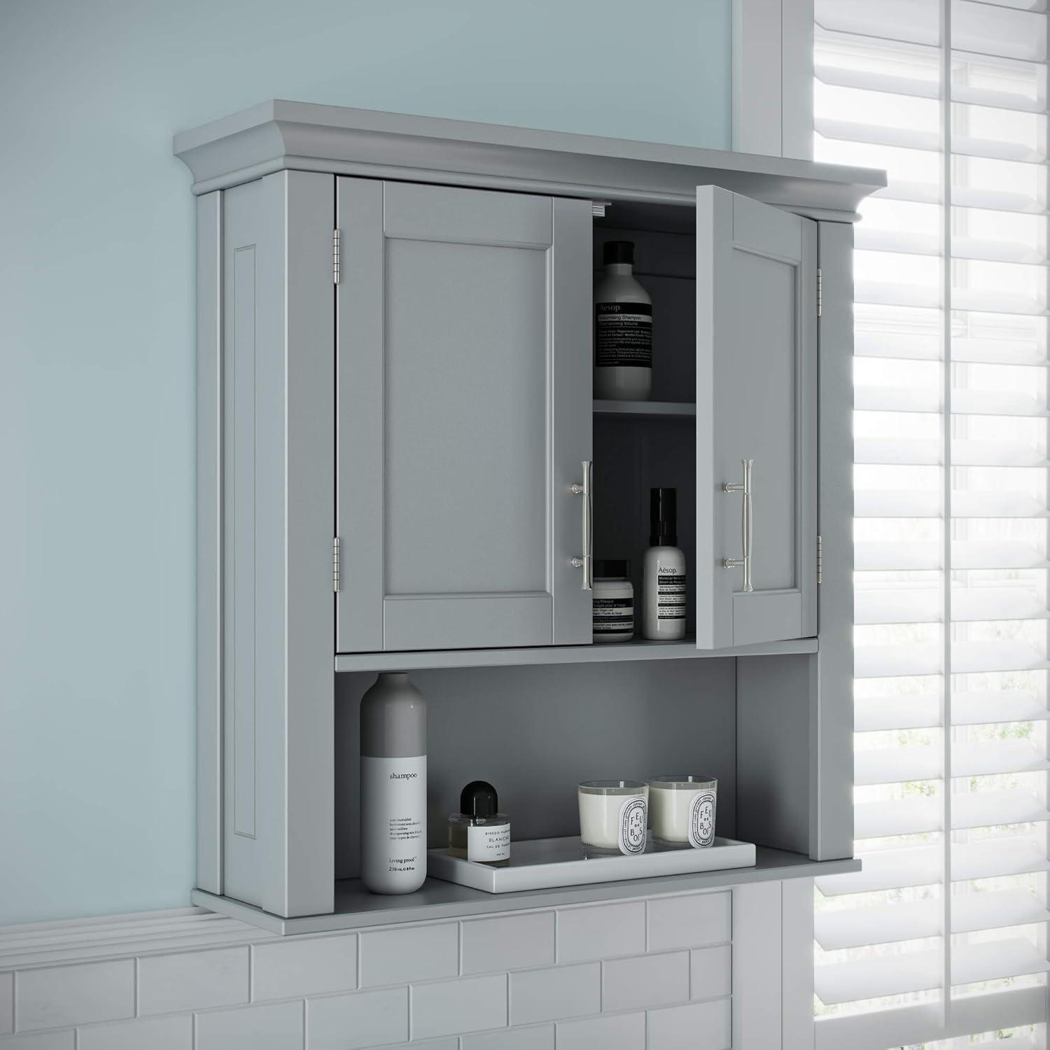 RiverRidge Somerset Two-Door Bathroom and Laundry Wall Mount Storage Medicine Cabinet with Open and Adjustable Shelf - Gray