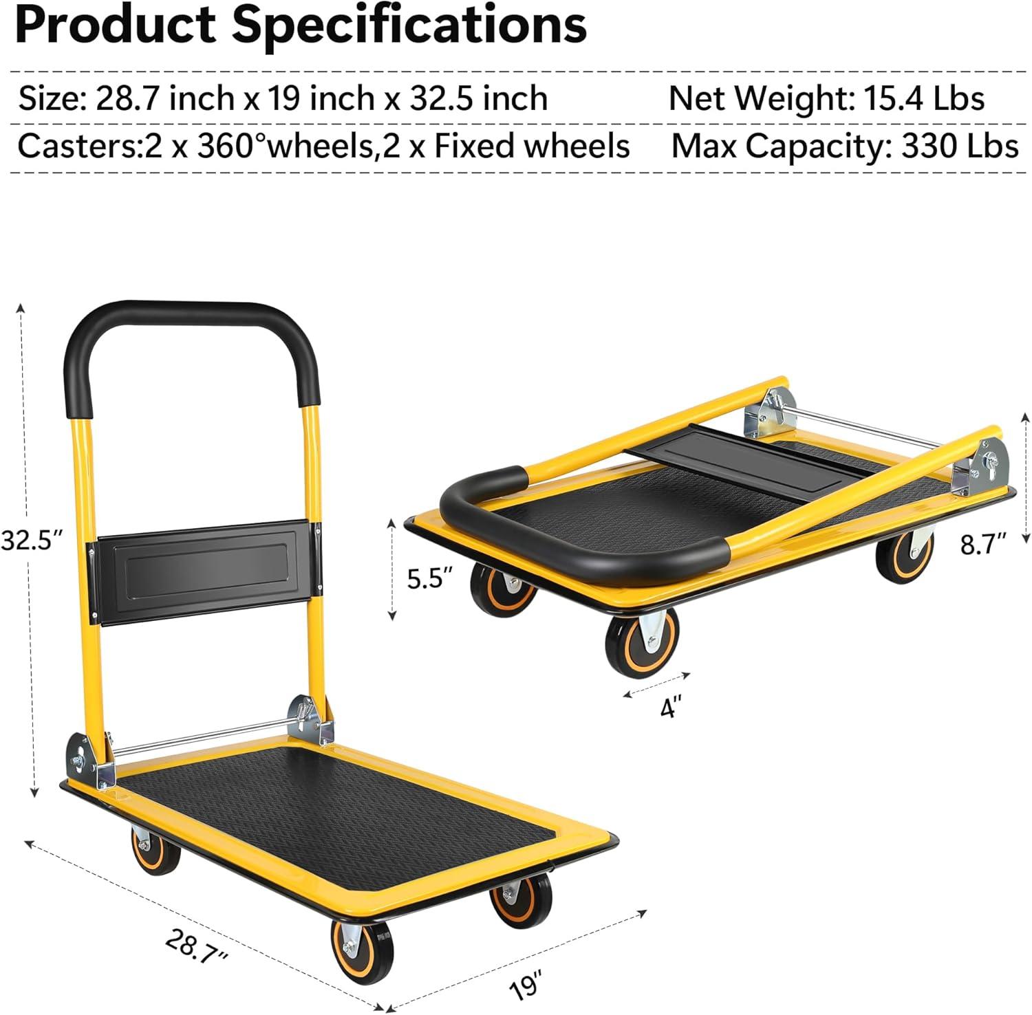 Yellow Foldable Steel Platform Hand Cart with Wheels