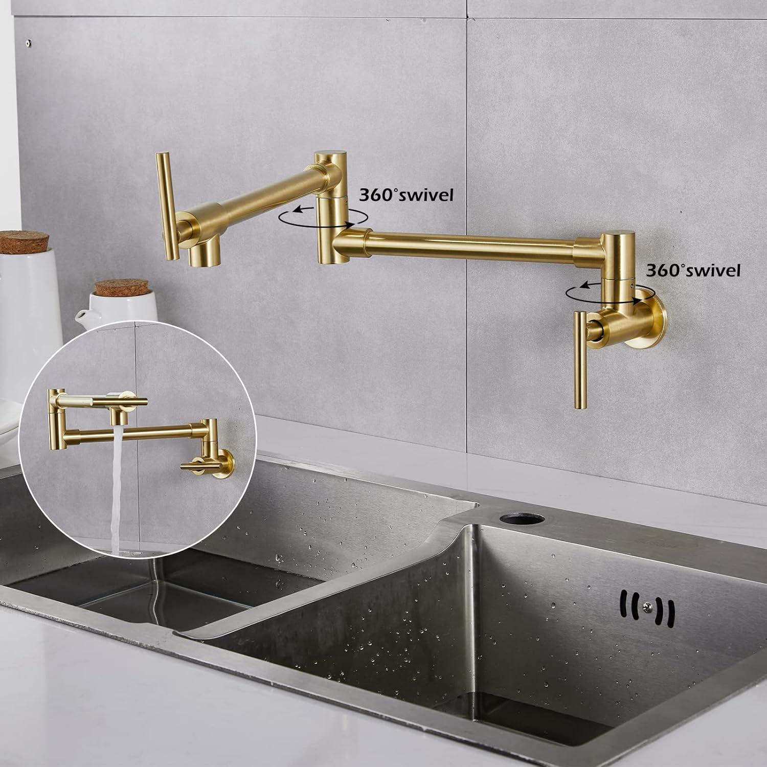 Brushed Gold Stainless Steel Wall Mount Pot Filler Faucet