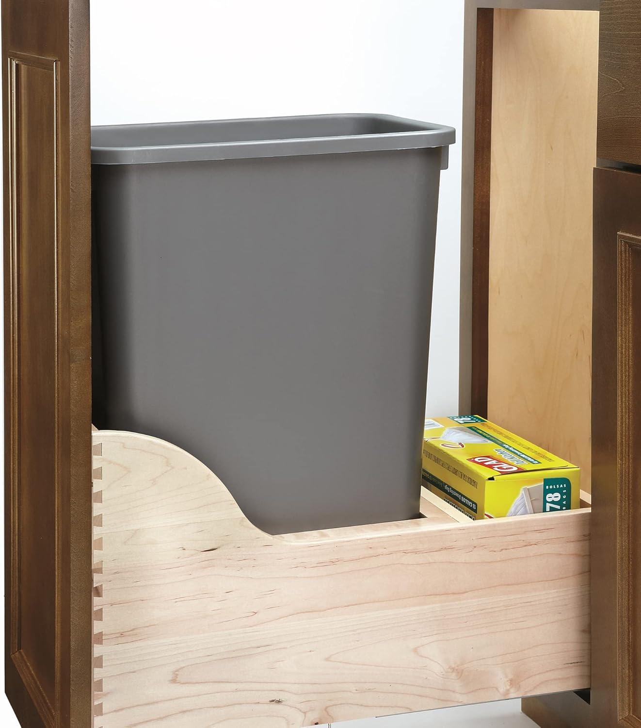 Rev-A-Shelf Pullout Trash Can for Kitchen Cabinet 50 Quart 12.5 Gallon Bottom Mount Rear Storage, Undermount Soft-Close Slides, Silver, 4WCSC-1550DM-1