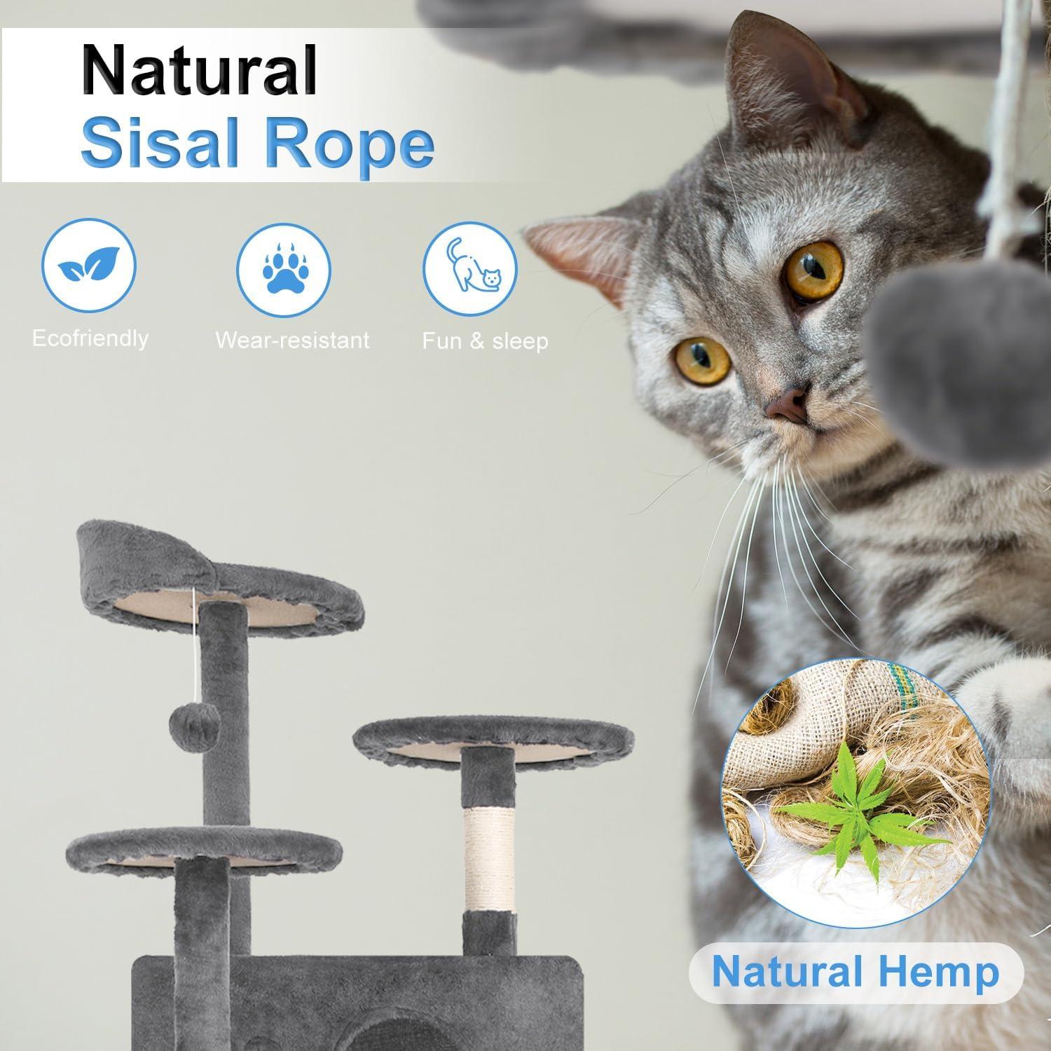 CL.HPAHKL 54in Cat Tree Tower, Multi-Level Cat Tower Furniture Activity Center with Platform Scratching Posts Stand House Condo and Toy, Cat Condos for Indoor Cats Kitten Activity Relaxing, Light Gray