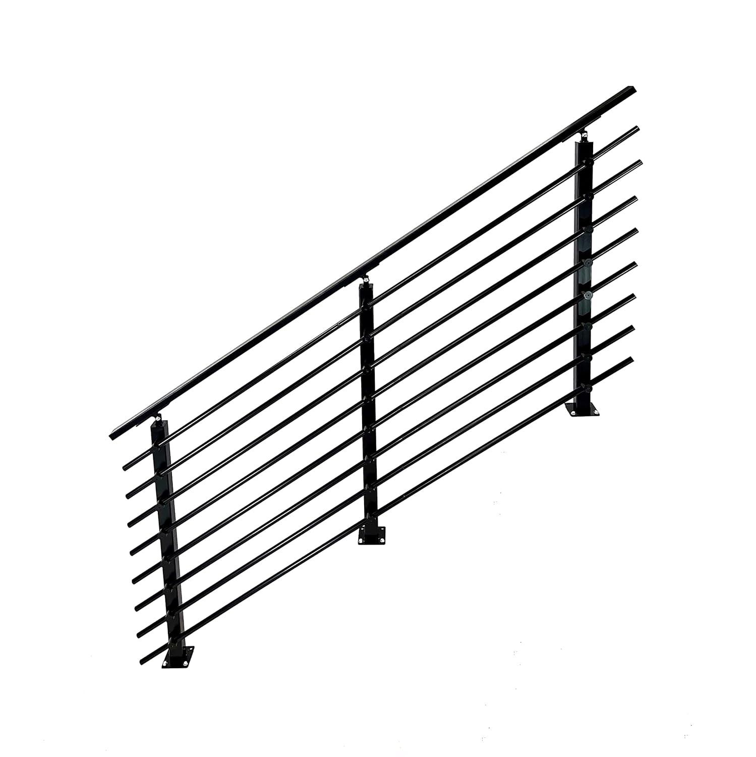 Concept Fusion Modern Horizontal Adjustable Railing Banister System for Staircases Balconies and Decks Complete Guard Railing Kit