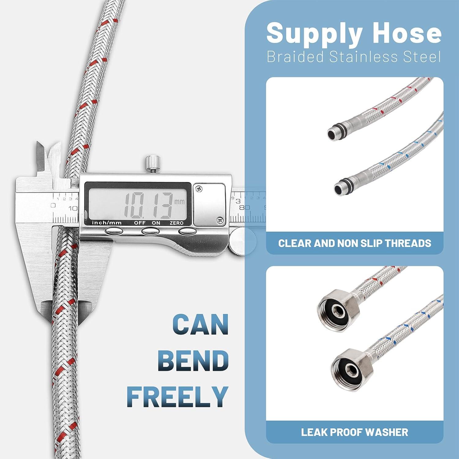 Midanya 24-Inch Long Faucet Connector Braided Stainless Steel Supply Hose 3/8-Inch Female Compression Thread x M10 Male Connector, x 2 Pcs (1 Pair)