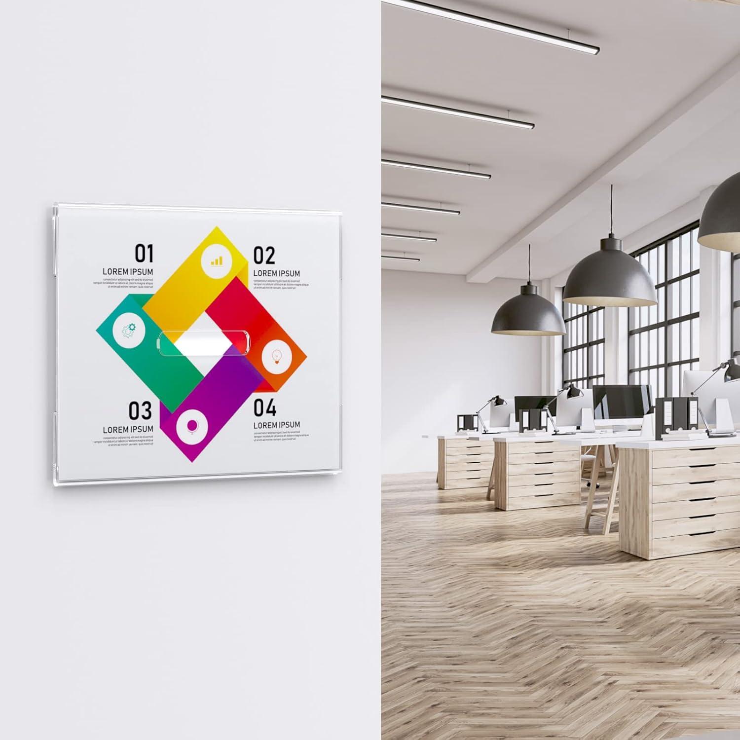 HIIMIEI Acrylic Wall Sign Holder 8.5x11 Inch Horizontal with 3M Tape, 8 1/2 x 11 Clear Plastic Plexiglass Sign Holder for Office, Home, Store, Restaurant-No Drilling(6 Pack)