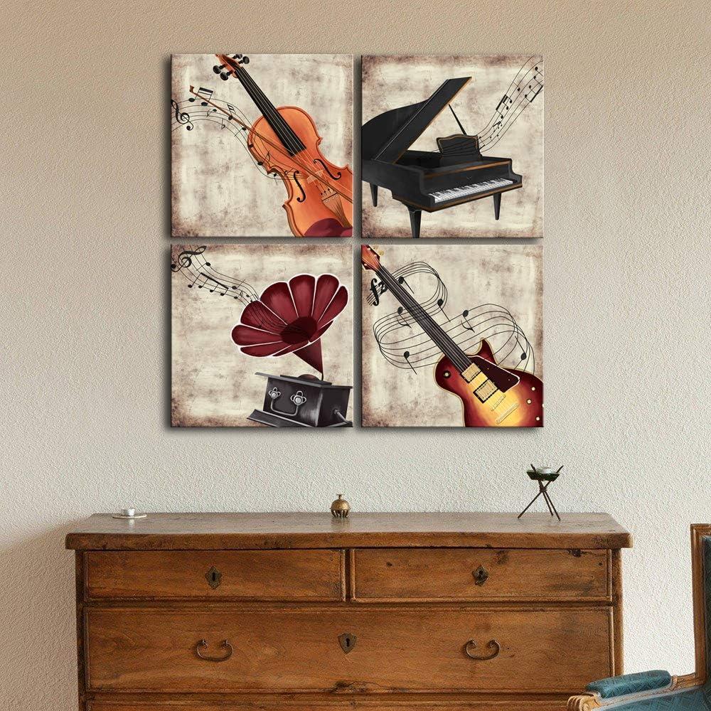 Vintage Musical Instrument Canvas Wall Art Set for Kids