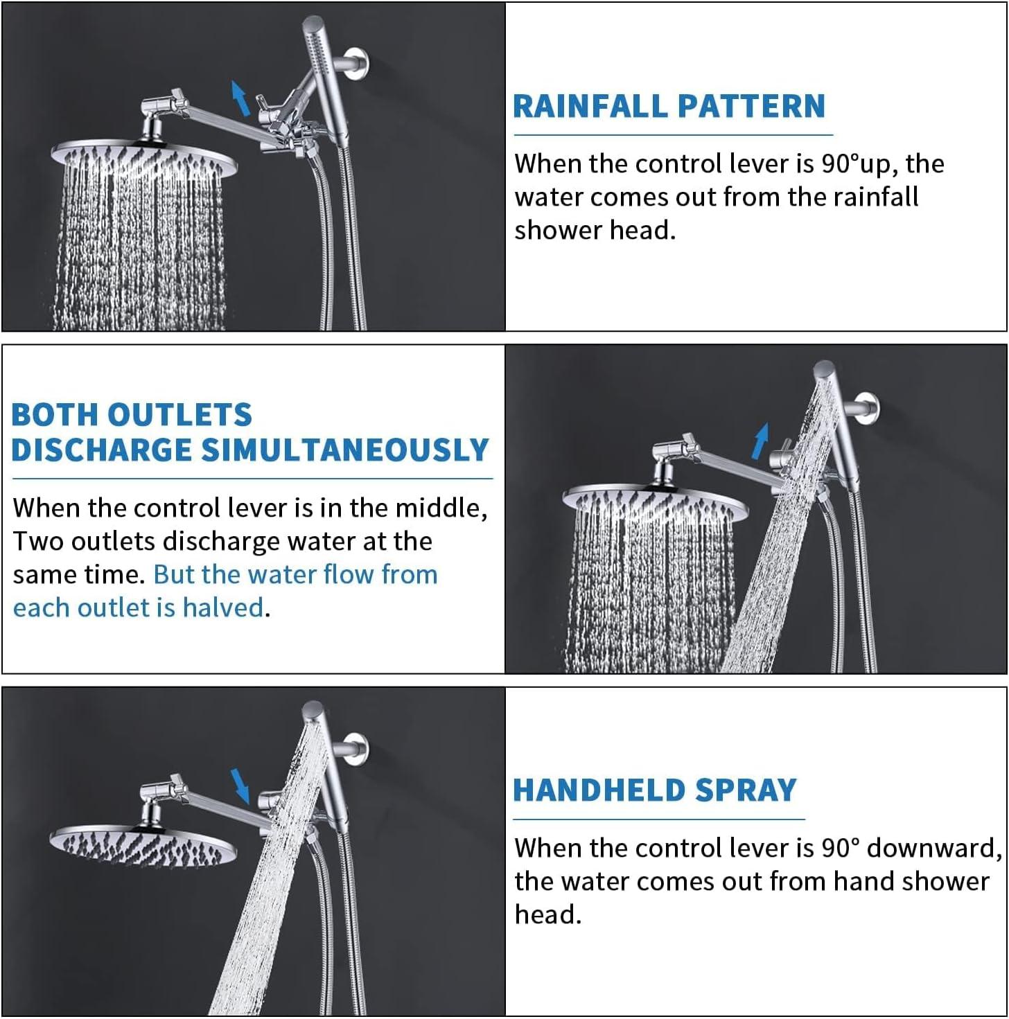 All Metal 10 Inch High Pressure Rainfall Shower Head With Handheld Shower