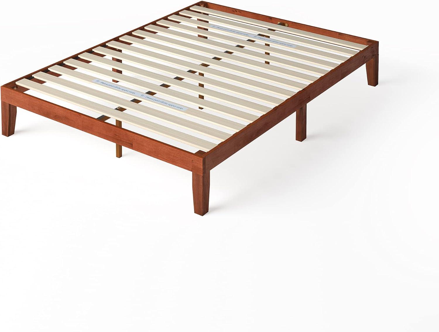 Cherry Queen Wood Platform Bed Frame with Slats and Drawer