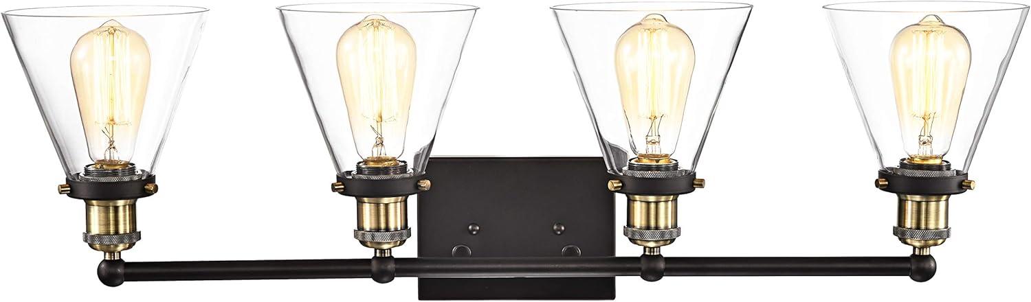 Transitional Sparkle 32" Rubbed Bronze 4-Light Vanity Fixture