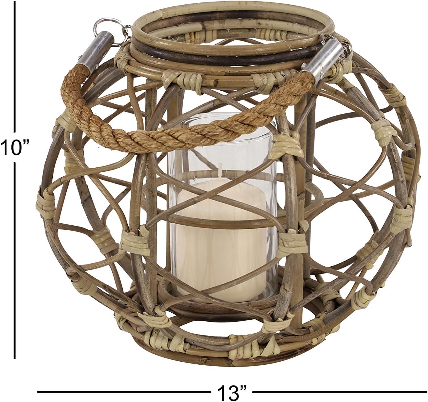 Ellipse-Shaped Rattan and Burlap Rope Hanging Lantern, 13''