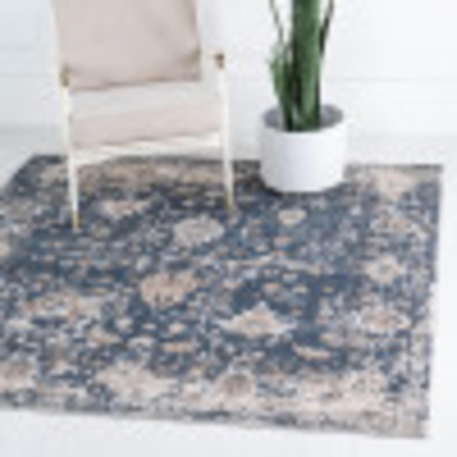 Unique Loom Portland Collection Area Rug - Central (4' 1" Square Blue/Beige)