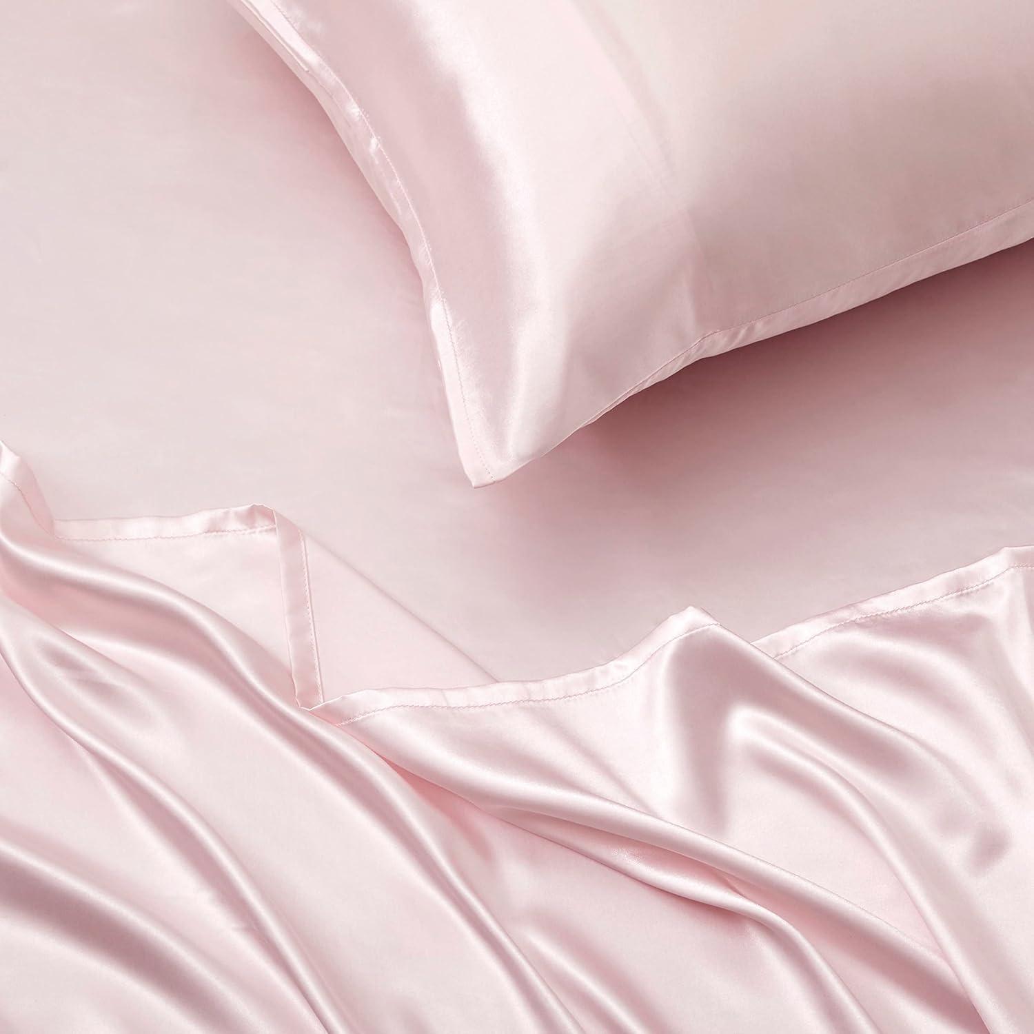 Blush Pink Queen Satin Deep Pocket Bed Sheet Set